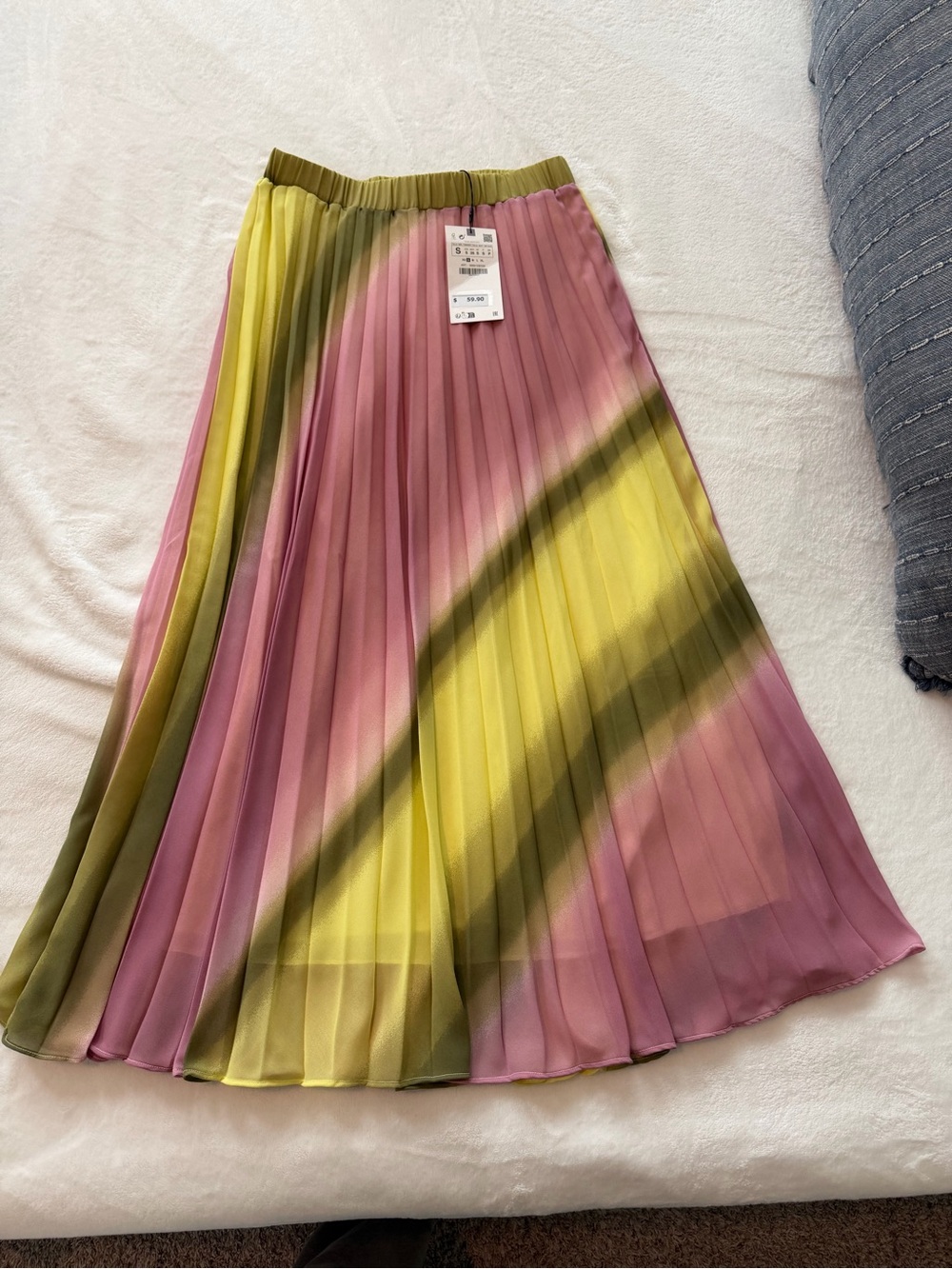 Zara Pink & Yellow Ombre Pleated Midi Skirt